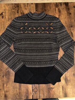 Bailey 44 Black and Gray Patterned Turtleneck Sweater